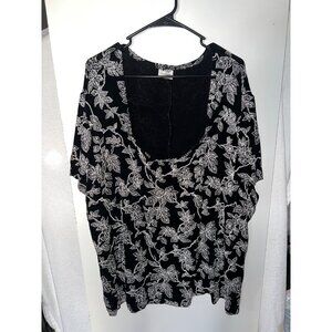 Candlelight & Champagne plus size top size 3X? 4X? black leaves sliver glitter